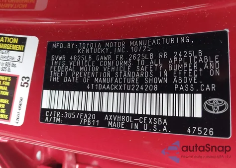 2026 Toyota Camry Nightshade из США, поврежденный, VIN 4T1DAACKXTU224208